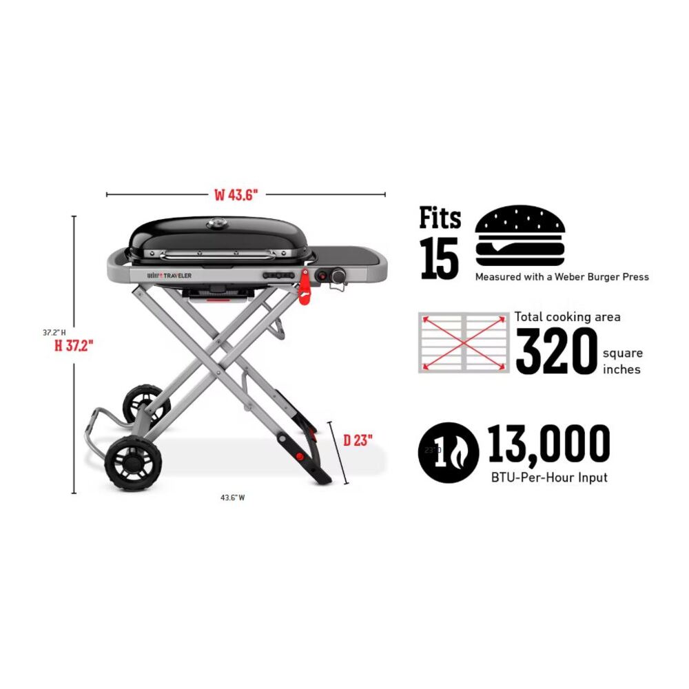 Weber 9013001 Traveler Stealth Edition 44 inch Portable Gas Grill